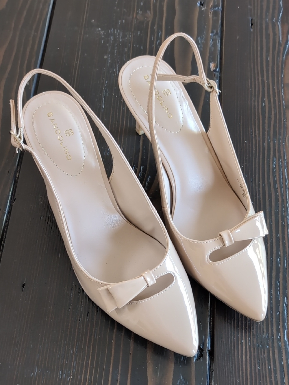 Bandolino Pale Pink Patent Slingback Pointed Heels with Bow